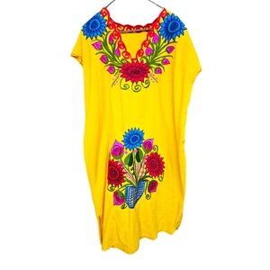 Unique Vintage Yellow Floral Midi Dress